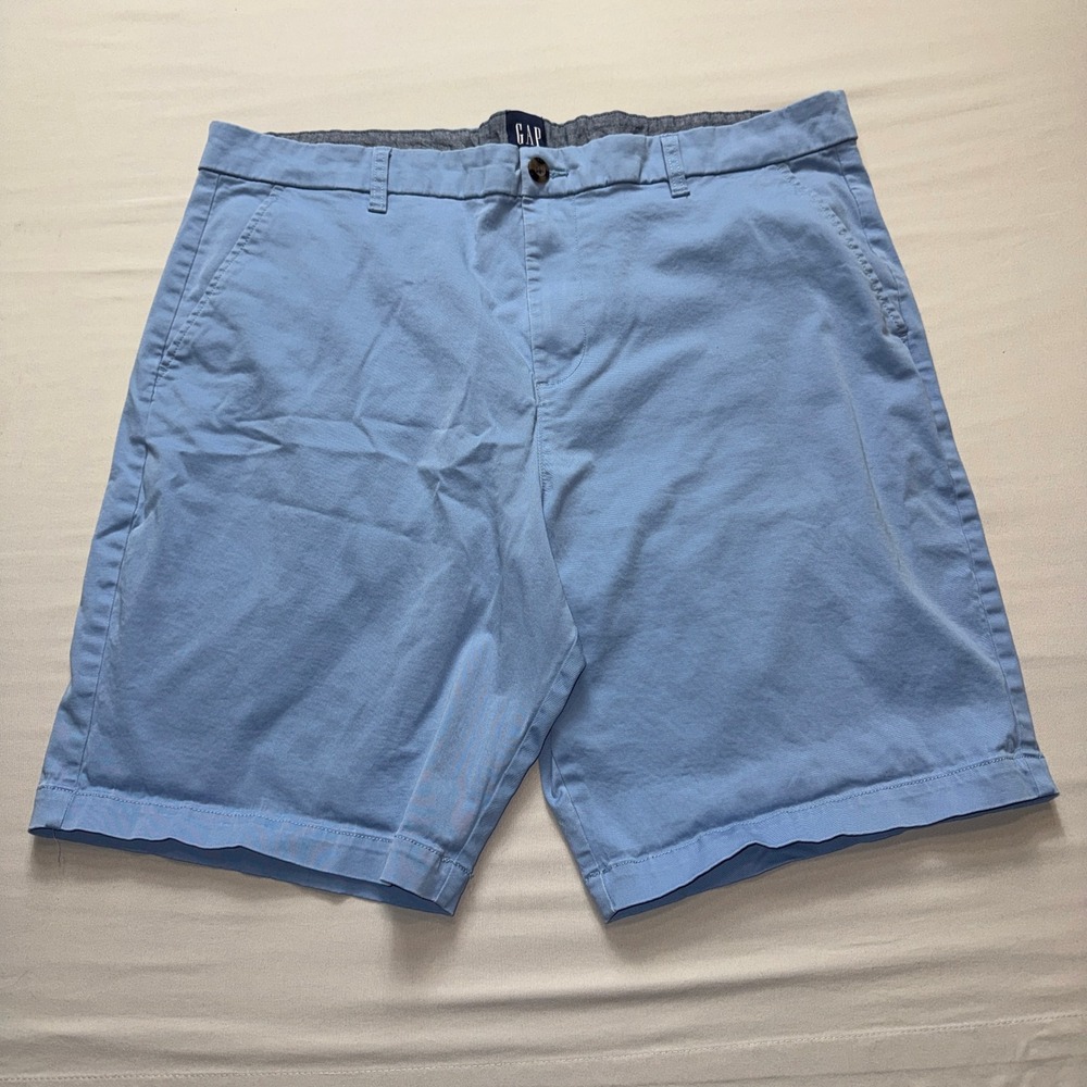 Gap Mens Blue Chino Shorts Size 40 Flat Front Stretch Cotton Twill Casual Summer